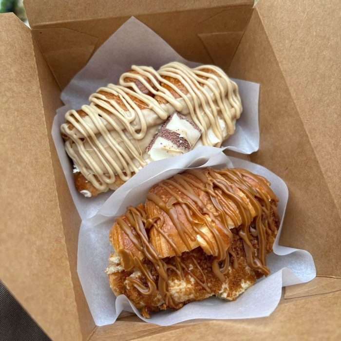 Filled croissants drizzled with caramel